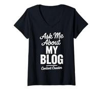 Women's Ask Me About My Blog Blogging Content Creator V-Neck T-Shirt