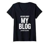 Women's Ask Me About My Blog Blogging Content Creator V-Neck T-Shirt