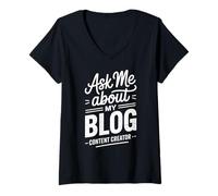 Women's Ask Me About My Blog Blogging Content Creator V-Neck T-Shirt