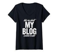 Women's Ask Me About My Blog Blogging Content Creator V-Neck T-Shirt
