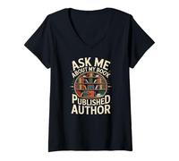 Women's Ask Me About My Book Published Author Writing V-Neck T-Shirt