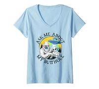 Womens Ask Me About My Butthole | Funny Yeti UFO | Alien Abduction V-Neck T-Shirt