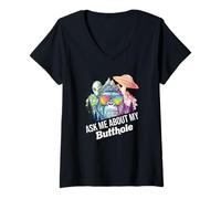 Womens Ask Me About My Butthole | Funny Yeti UFO | Alien Abduction V-Neck T-Shirt