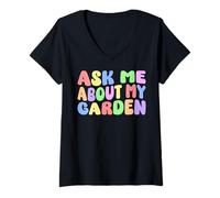 Womens Ask Me About My Garden Funny Gardener Plant Lover Gardening V-Neck T-Shirt