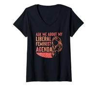 Womens Ask Me About My Liberal Feminist Agenda Feminism Female V-Neck T-Shirt