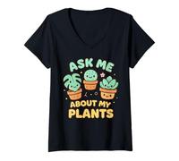Womens Ask Me About My Plant Garden Lover Pun Gardener Jokes Plants V-Neck T-Shirt