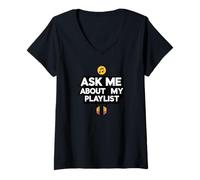 Womens Ask Me About My Playlist Funny Music V-Neck T-Shirt
