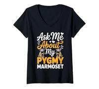 Womens Ask Me About My Pygmy Marmoset Cute Monkey Pair Design V-Neck T-Shirt
