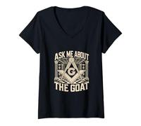 Women's Ask Me About The Goat Freemason Humor V-Neck T-Shirt