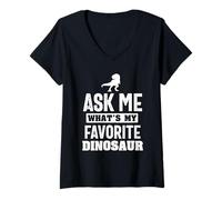 Womens Ask Me What's My Favorite Dinosaur Dinosaurs Kids Dinosaur V-Neck T-Shirt