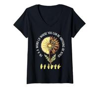 Women's ASL Be Kind Sign Language Dandelion Design V-Neck T-Shirt