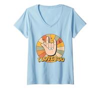 Women's ASL I Love Hand Sign American Sign Language ILY V-Neck T-Shirt