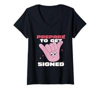Womens ASL Interpreter Sign Language Prepare to Get Signed V-Neck T-Shirt