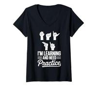 Women's ASL Student Learn Sign Language School ASL Interpreter V-Neck T-Shirt
