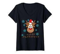 Women's ASL T-Shirt Sign Language Deaf Christmas Reindeer V-Neck T-Shirt