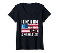 Womens Asphalt Paving Work Pavement I Like It Hot Freshly Laid V-Neck T-Shirt