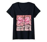 Womens Assistant Director Week Day for Women Pink Coquette Bow V-Neck T-Shirt