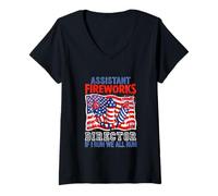 Women's Assistant Fireworks Director Joke All Run 4th July US Flag V-Neck T-Shirt