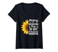 Womens Assistant Principal Sunflower Making a Difference at School V-Neck T-Shirt