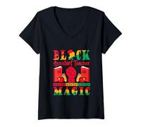 Women's Assistant Teacher Proud Black History Month Afro Job Team V-Neck T-Shirt