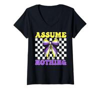Womens Assume Nothing Nonbinary Flag Pride Girl Coquette Bow V-Neck T-Shirt
