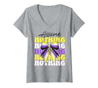 Womens Assume Nothing Nonbinary Flag Pride Girl Coquette Bow V-Neck T-Shirt