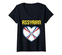 Women's Assyrian Ashur Flag,Ashur Emblem,Suryoyo Syriac,Syria,Iraq V-Neck T-Shirt