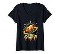 Women's Asteroid Pride Retro Orbit Emblem Astronomy V-Neck T-Shirt