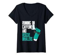 Womens Asthma Asthmatic Caffeine and Rescure Inhalers V-Neck T-Shirt