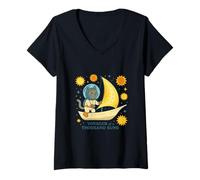Womens Astral Cat Sailing Through Suns V-Neck T-Shirt