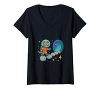 Womens Astral Pathway Walker Cosmic Cat V-Neck T-Shirt