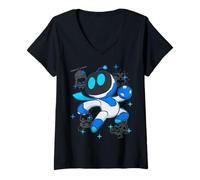 Women's Astrobot PlayStation's Astro Bot Fighting Enemies in Space V-Neck T-Shirt