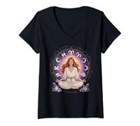 Womens Astrology Meditation Yoga Exercise Zodiac Crystal Energy V-Neck T-Shirt