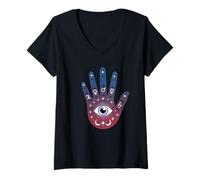 Womens Astrology Palm Eye Symbols Cosmic Magic Spiritual Star Map V-Neck T-Shirt