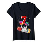 Women's Astronaut 7 Year Old Solar System Outer Space 7th Birthday V-Neck T-Shirt