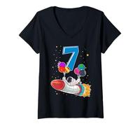 Women's Astronaut 7 Year Old Solar System Outer Space 7th Birthday V-Neck T-Shirt