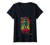 Womens Astronaut Brain Moon Surreal Psychedelic Sci-Fi Flag Plant V-Neck T-Shirt