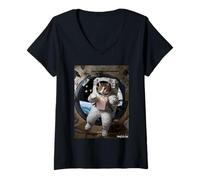 Women's Astronaut Cat Popcorn Space Snack Funny V-Neck T-Shirt