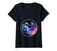 Women's Astronaut Cosmic Space Exploration Graphic V-Neck T-Shirt