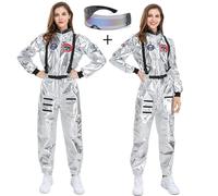 Women's Astronaut Costume, Spaceman Costume, Silver, Cosmonaut Jumpsuit Space with Glasses and Pockets, Astronaut Jumpsuit, Space Suit, Adventure Galaxy Outfit for Halloween, Carnival
