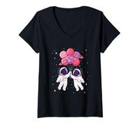 Women's Astronaut Galaxy Walker Floating Through Space Design V-Neck T-Shirt