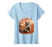 Women's Astronaut Gardening on Mars - Space Farmer Sci-Fi Art V-Neck T-Shirt