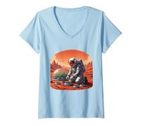 Women's Astronaut Gardening on Mars - Space Farmer Sci-Fi Art V-Neck T-Shirt