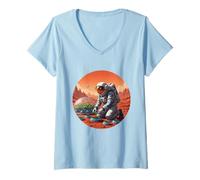 Women's Astronaut Gardening on Mars - Space Farmer Sci-Fi Art V-Neck T-Shirt