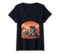 Women's Astronaut Gardening on Mars - Space Farmer Sci-Fi Art V-Neck T-Shirt