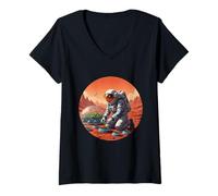 Women's Astronaut Gardening on Mars - Space Farmer Sci-Fi Art V-Neck T-Shirt