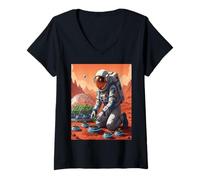 Women's Astronaut Gardening on Mars - Space Farmer Sci-Fi Art V-Neck T-Shirt