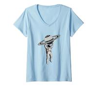 Womens Astronaut Holding Planet Solar System Galaxy'a Space Cosmic V-Neck T-Shirt
