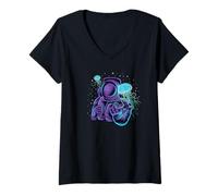 Women's Astronaut Jellyfish in Space Sea Life Marine Biologist V-Neck T-Shirt