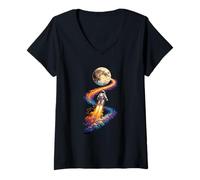 Women's Astronaut Launch Moon Space Rocket Galaxy Exploration V-Neck T-Shirt